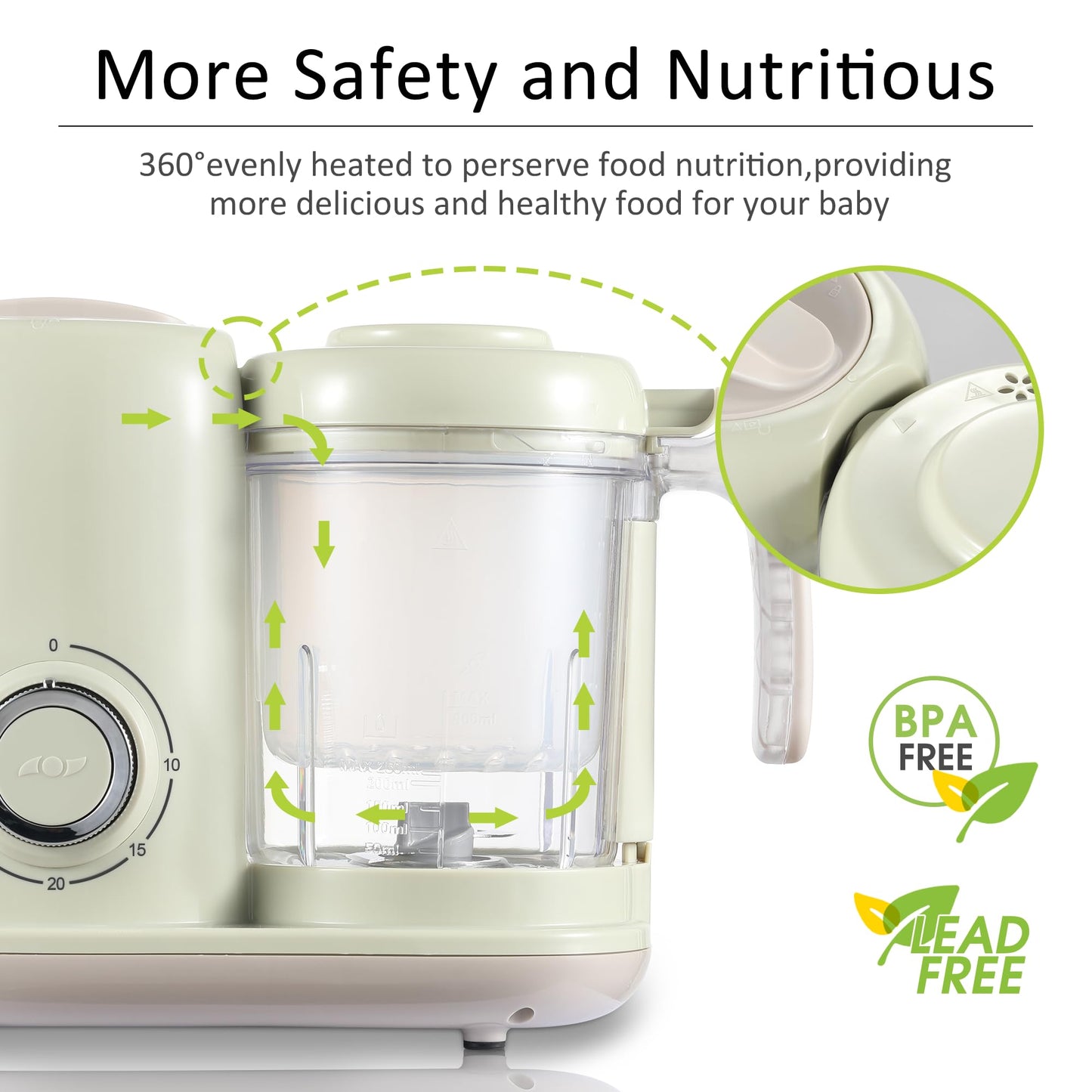 Baby Food Maker, 4 in 1 Baby Food Processor and Steamer, Puree Blender, Multifunctional Baby Puree Maker, Dishwasher Safe, White
