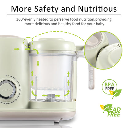 Baby Food Maker, 4 in 1 Baby Food Processor and Steamer, Puree Blender, Multifunctional Baby Puree Maker, Dishwasher Safe, White