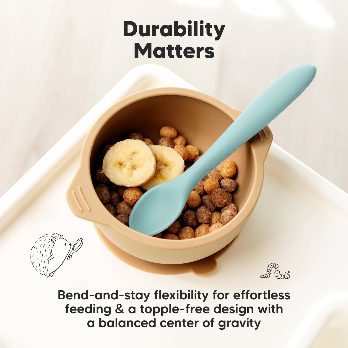 KeaBabies Silicone Baby Spoons, Self Feeding 6-12 months - 3-Pack Baby Weaning Eating Utensils, Toddler First Food Training Spoon, Infant, Kids Feeding Supplies Essential Set, Dishwasher-safe (Slate)