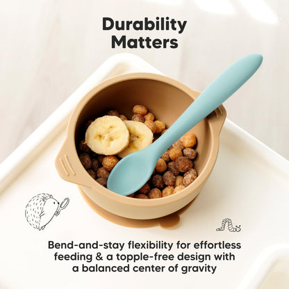 KeaBabies Silicone Baby Spoons, Self Feeding 6-12 months - 3-Pack Baby Weaning Eating Utensils, Toddler First Food Training Spoon, Infant, Kids Feeding Supplies Essential Set, Dishwasher-safe (Slate)