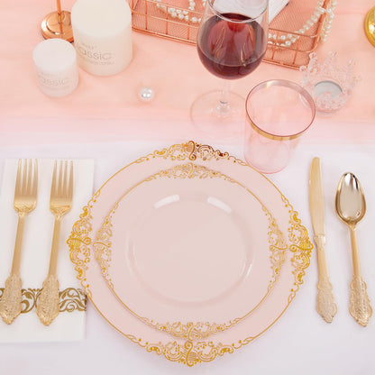 Morejoy 175PCS Rose Gold & Silver Plastic Dinnerware Set: 25 Plates, 25 Forks, 25 Knives, 25 Spoons, 25 Cups, 25 Napkins - Perfect for Wedding & Party