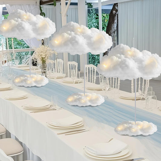 Wettarn 6 Set Cloud 3D Cloud LED DIY Lights Baby Shower Cloud Table Decor Hanging Cloud for Ceiling LED Cloud Kit Fake Cloud Ornament Artificial Cotton Cloud Prop for Wedding Bridal Party Room Decor