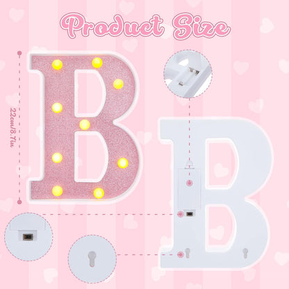 Set of 8 Pink Baby Shower Decoration for Girl Baby LED Letters Party Supplies Light up Letter Battery Operated Letter for Table Centerpieces Wedding Valentines Day Decoration(8.7 Inch)