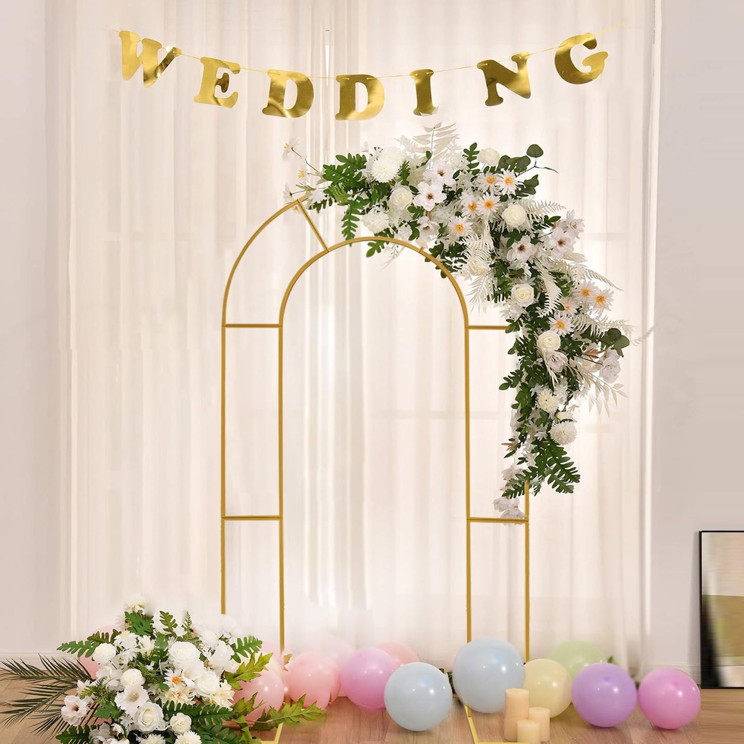 Double Arch Backdrop Stand Metal Open Arch Backdrop Frame U Shaped Wedding Arches for Ceremony Baby Shower Garden Birthday Party Decoration (Gold, 6FT×3FT)