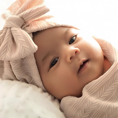 Jastore Baby Infant Swaddle Blankets for Girls 3PCS Newborn Accessories Set with Matching Hat and Bow Headband (Pale Pink, 33"*35")