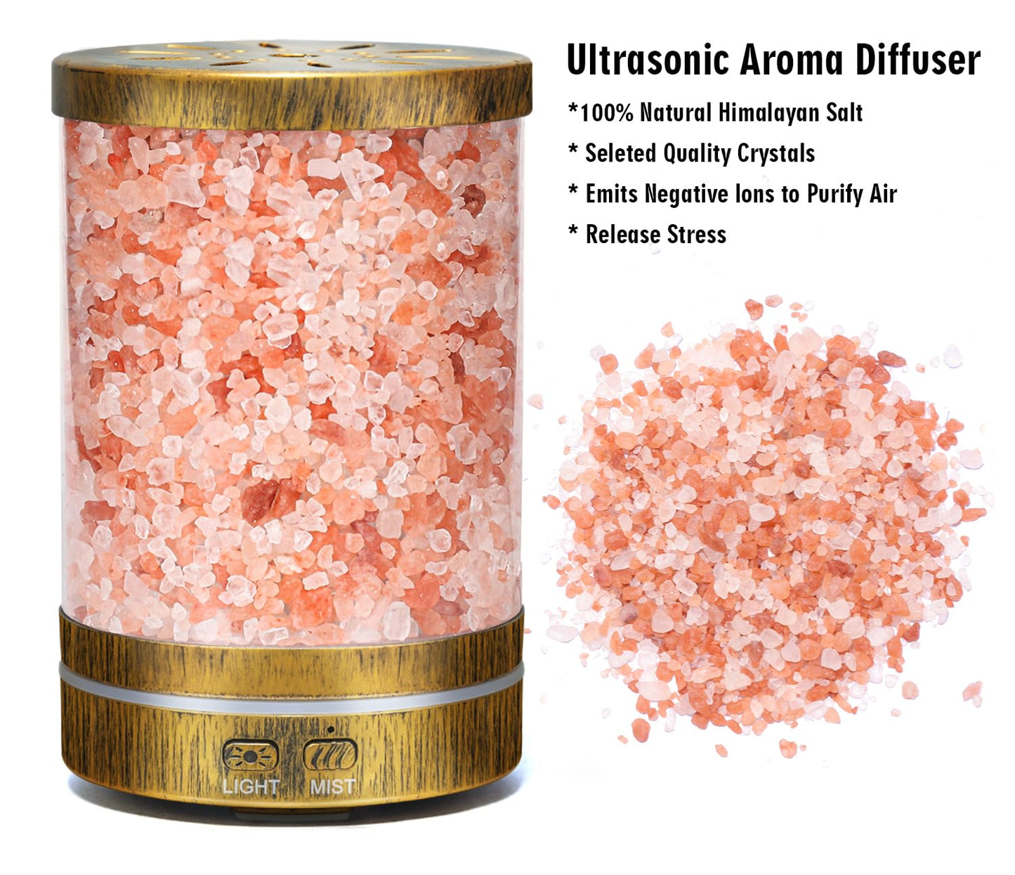 Essential Oil Diffuser Aromatherapy Diffuser - Himalayan Pink Salt Crystal Diffusers for Essential Oils with 7 Color Lights 2 Mist Mode, Reduce Noise Design for Baby Room, Yellow