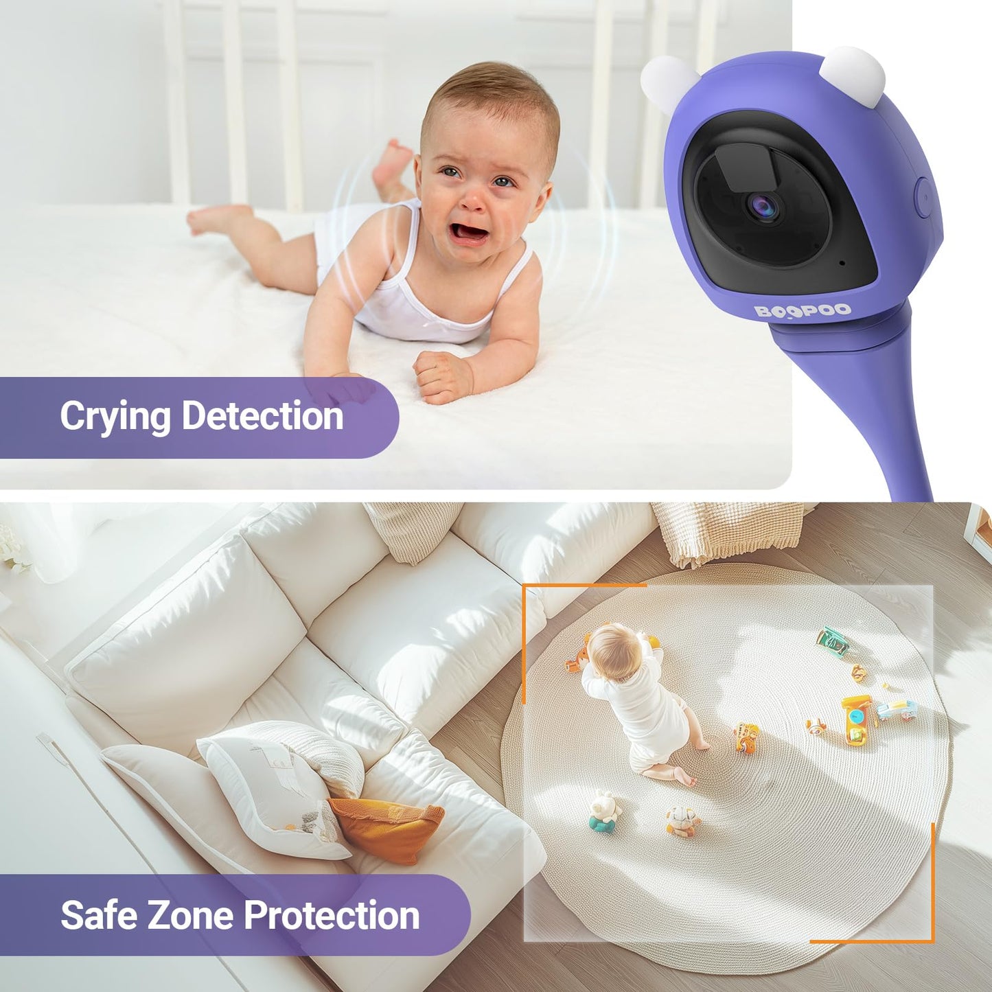 Baby Camera Monitor with Video & Audio, Smart Baby Monitor with Sleep & Breathing Motion Tracker, 2K Night Vision, AI Motion &Cry Detection WiFi Video Camera Monitor No Subscription, Upgrade Ver.