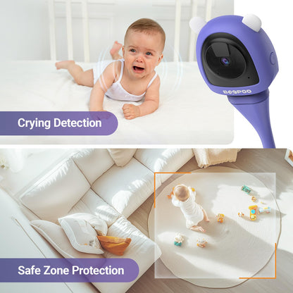 Baby Camera Monitor with Video & Audio, Smart Baby Monitor with Sleep & Breathing Motion Tracker, 2K Night Vision, AI Motion &Cry Detection WiFi Video Camera Monitor No Subscription, Upgrade Ver.