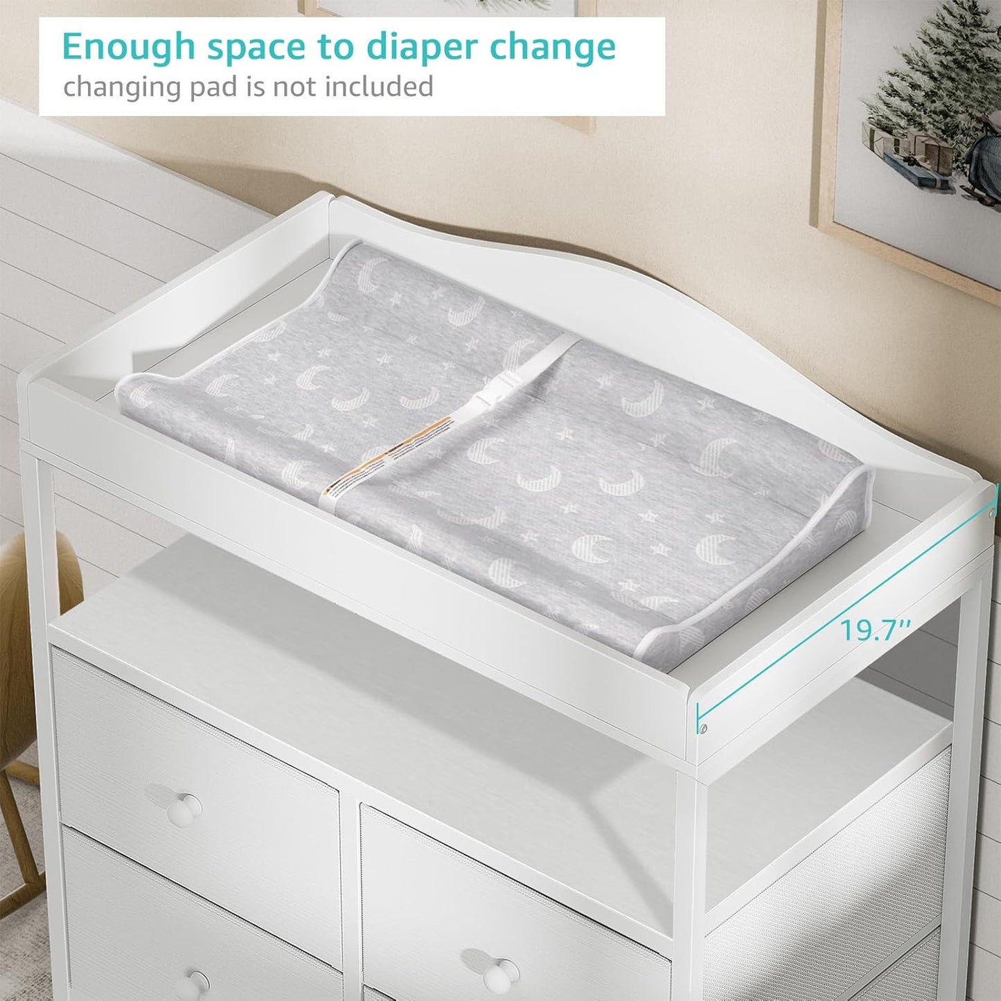 BOLUO White Changing Table with Drawers Fabric Baby Dresser with Changing Table Top Diaper Changing Station with Storage Shelf for Nursery Modern