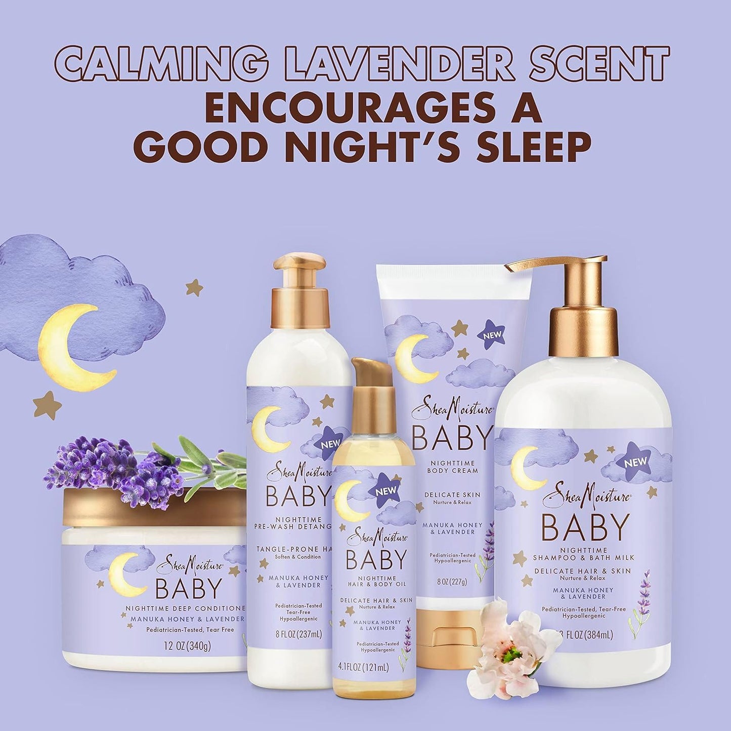 Shea Moisture Baby Care Set – Relaxing Nighttime Shampoo & Bath Milk + Nighttime Deep Conditioner, Manuka Honey & Lavender (2 Piece Set)