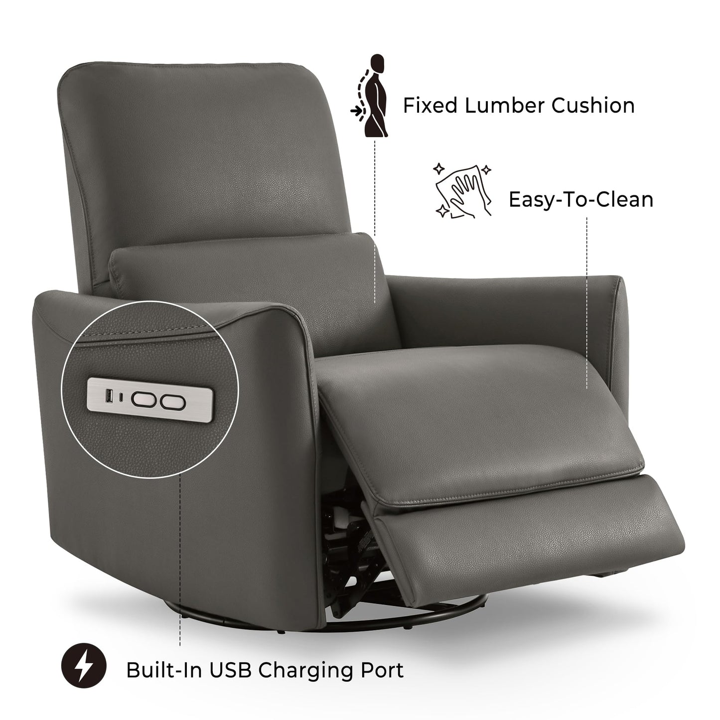 CHITA Power Recliner Chair Swivel Glider, FSC Certified Upholstered Living Room Nursery Reclining Sofa Chair with Lumbar Support, Linen