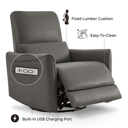 CHITA Power Recliner Chair Swivel Glider, FSC Certified Upholstered Living Room Nursery Reclining Sofa Chair with Lumbar Support, Linen