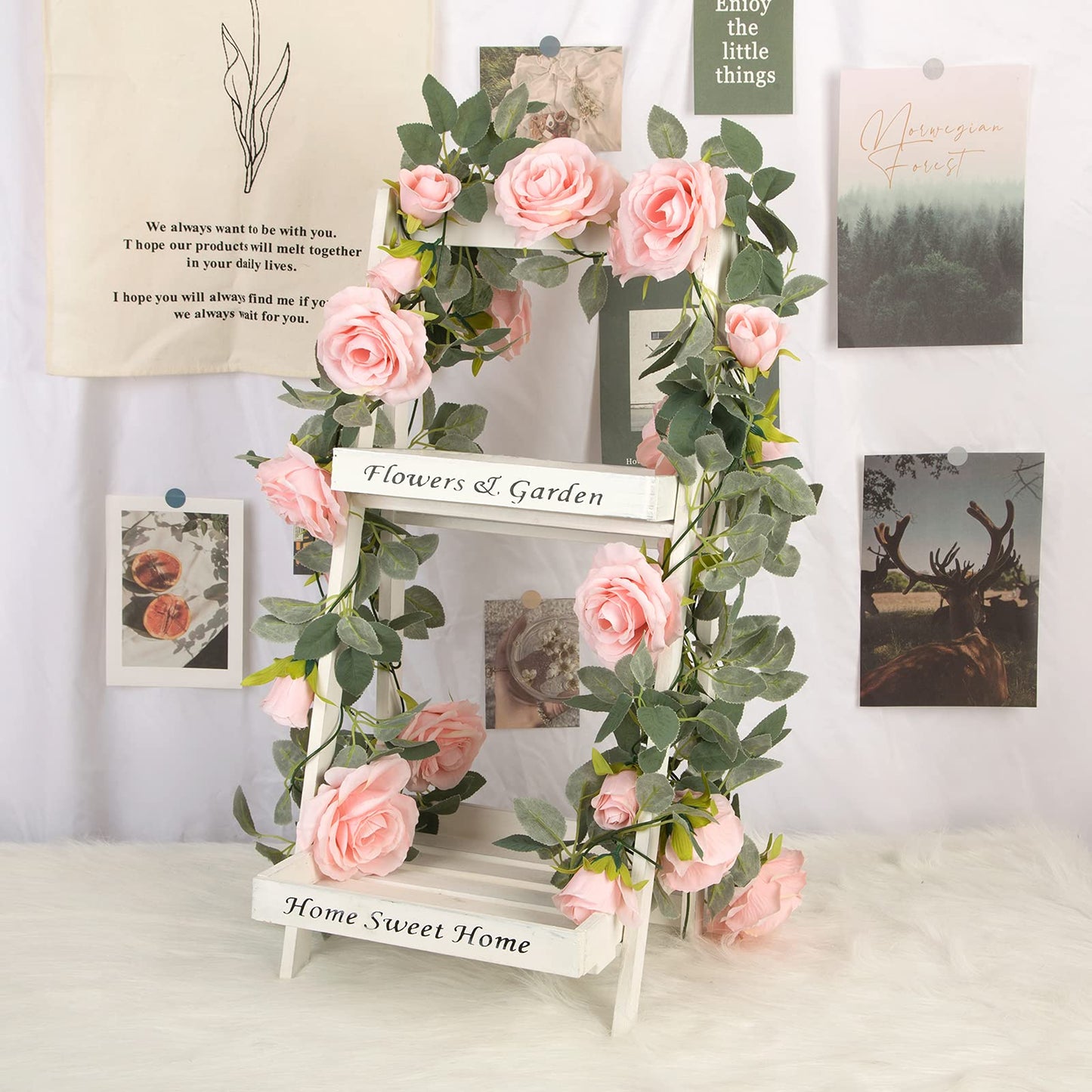 TELDRASSIL 4Pcs(26 FT) Artificial Rose Vine Fake Flower Garland Fake Silk Rose Hanging Vine for Wedding Party Background Arch Garden Background Decoration (Pink)