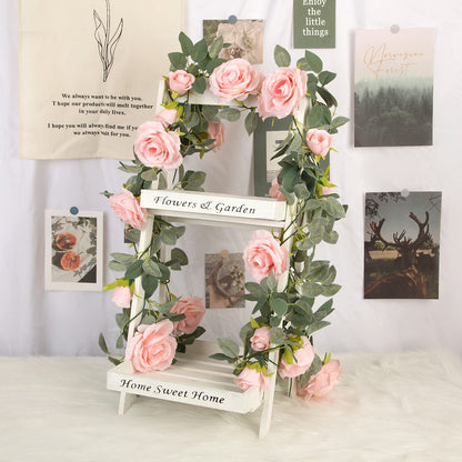 TELDRASSIL 4Pcs(26 FT) Artificial Rose Vine Fake Flower Garland Fake Silk Rose Hanging Vine for Wedding Party Background Arch Garden Background Decoration (Pink)