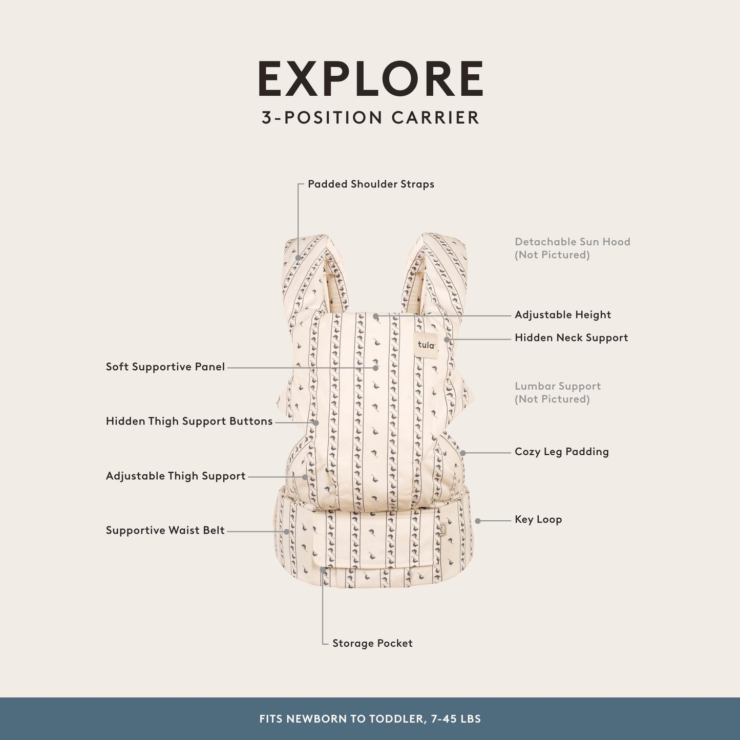 Baby Tula Explore Linen Baby Carrier 7 – 45 lb, Adjustable Newborn to Toddler Carrier, Multiple Ergonomic Positions Front and Back, Breathable and [Natural – Explore + Linen, Ash