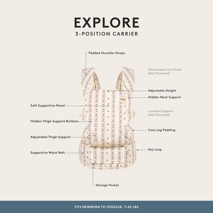 Baby Tula Explore Linen Baby Carrier 7 – 45 lb, Adjustable Newborn to Toddler Carrier, Multiple Ergonomic Positions Front and Back, Breathable and [Natural – Explore + Linen, Ash