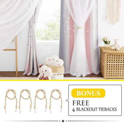 NICETOWN Nursery Curtains for Kids, Farmhouse Blackout Curtain Panels for Bedroom, Double Layer Star Hollow-Out Grommet Aesthetic Living Room Toddler Window Curtains, 2 Pcs, W52 x L84, Biscotti Beige