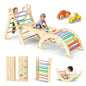 BlueWood Pikler Triangle Set 7-in-1 Foldable Baby Climbing Wooden Toys with Arch&Ramp&Ladder Climber Indoor Jungle Gyms for Toddlers - Rainbow