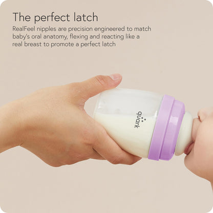 BuubiBottle Max Slow Flow Bottle for Newborn Babies by Quark - with Anti-Colic RealFeel Nipple to Simulate Breastfeeding - BPA-Free, PVC-Free, Toxin-Free - 8 Oz Bottle with Lid, 2 Pack - Orange