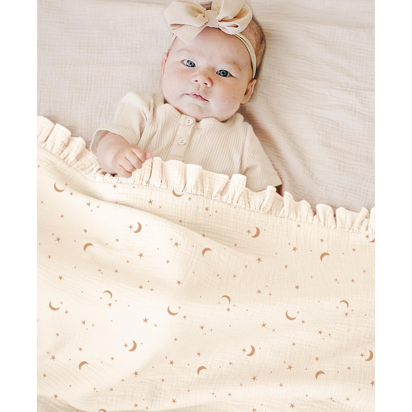 Konssy Flounce Muslin Baby Blankets, Cotton Crib Blanket for Baby Infant Toddler, Super Soft and Lightweight Nursery Blankets 40"x36" (Blossom)