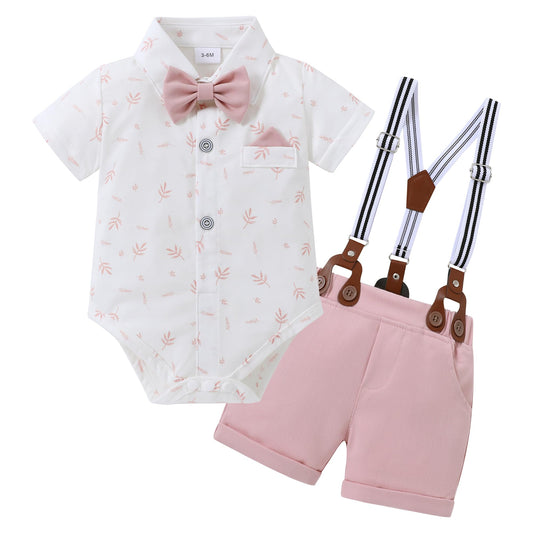 YUEMION Infant Baby Boy Clothes Gentleman Outfits Suits Summer Short Sleeve Bowtie Bodysuit Shirts + Suspender Shorts(0-24M)