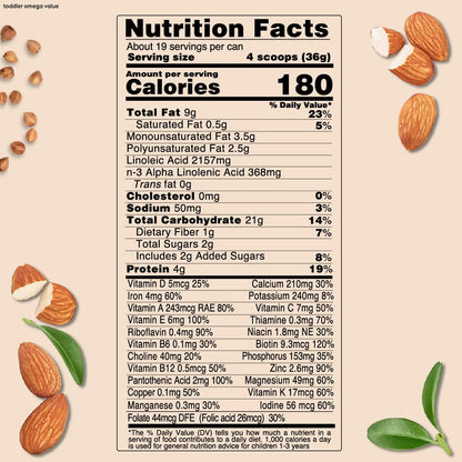 ELSE NUTRITION Toddler Formula 12-36 Months w/Omega 3&6 for Brain Development - Lactose Free, Dairy Free Nutrition Drink - Plant Based Protein Powder w/ 20+ Vitamins (22oz, 1-Pack)