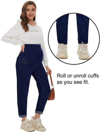 POSHGLAM Women's Maternity Jeans Over Belly Comfy Stretch Boyfriend Jeans Loose Pregnancy Pants, S-XXL