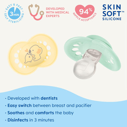 MAM Original Matte Baby Pacifiers, Binky for 6-16 Months, BPA-Free Silicone Nipple, Easy to Clean, Best for Breastfed Babies, Developed with Medical Experts, 2 Count Binkies with Sterilizer Case