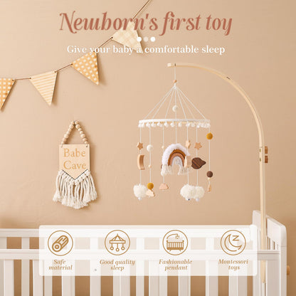 Baby Crib Mobile for Boys Girls| Boho Nursery Mobile| Gender Neutral Hand-Crocheted Mobile| Ceiling Mobile - Stars, Clouds, Moon