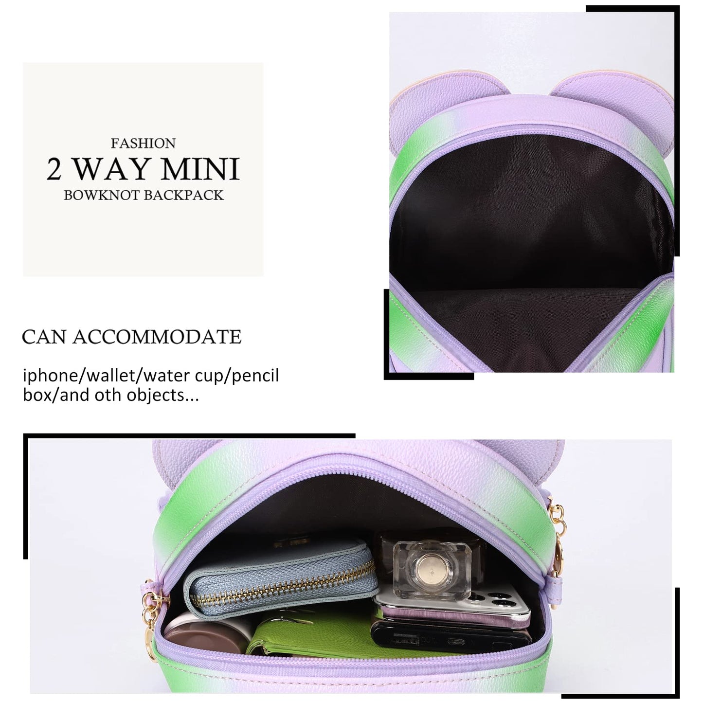 KL928 Girls Bowknot Polka Dot Cute Mini Backpack Small Daypacks Convertible Shoulder Bag Purse for Women