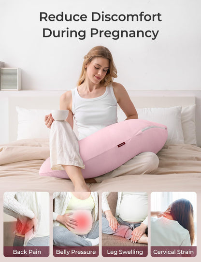 Momcozy Pregnancy Pillows for Side Sleeping, J Shaped Maternity Body Pillow for Pregnancy, Soft Pregnancy Pillow for Head Neck Belly Support, Blue