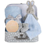 Baby Blue Bunny Security Blanket & Keepsake Box - Soft Fleece, Booties & Gift Basket - Unique Newborn Present