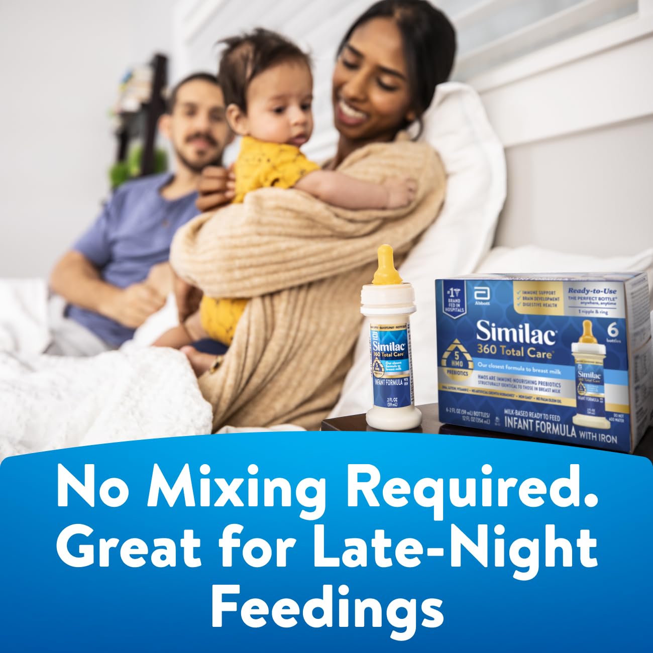Similac 360 Total Care Infant Formula, Has 5 HMO Prebiotics, Our Closest Prebiotic Blend to Breast Milk, Non-GMO, Baby Formula, Ready to Feed, 8-fl-oz Bottle, Pack of 24
