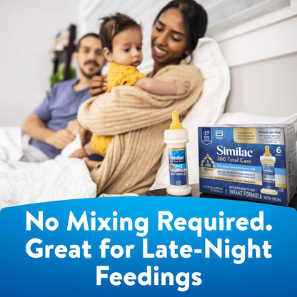 Similac 360 Total Care Infant Formula, Has 5 HMO Prebiotics, Our Closest Prebiotic Blend to Breast Milk, Non-GMO, Baby Formula, Ready to Feed, 8-fl-oz Bottle, Pack of 24