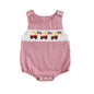 Baby Girl Pumpkin Embroidery Jumpsuit Halloween Sleeveless Round Neck Plaid Tank Romper
