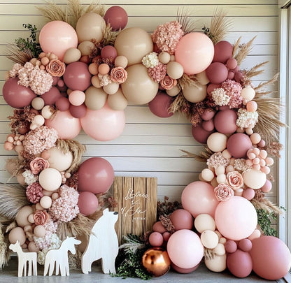 Dusty Pink Balloon Arch Kit Double Stuffed Blush Rose Nude Brown Balloon Garland 112pcs Matte Pastel Neutral Balloons for Boho Bridal Shower Baby Shower Birthday Theme Party Decoration