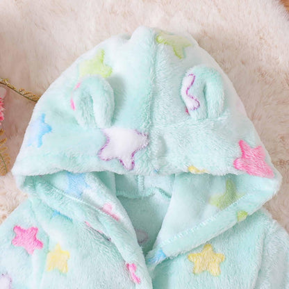 Toddler Unisex Baby R𝐨be Hooded Fleece Bathr𝐨be and Towel for Kids Boys Girls Plush Flannel Bathr𝐨be Warm Winter