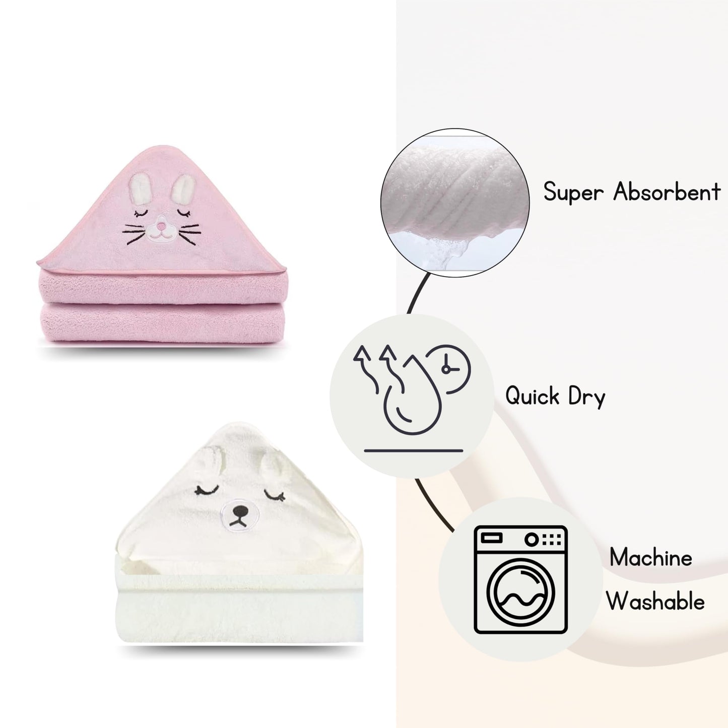 2 Pack Soft Baby Bath Towels with Cute Design. Absorbent Baby Towels for Newborn Gift Set of Hooded Towels for Baby Boys Girls and Neutral (Pink)
