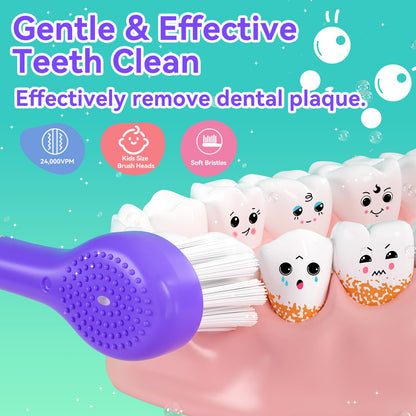 SEAGO Kids Electric Toothbrushes Rechargeable, Toddler Electric Toothbrush with Magnetic Charging, LED Observing Light, 8 Toothbrush Heads for Ages 2-4-6 Boys Girls (Pink)