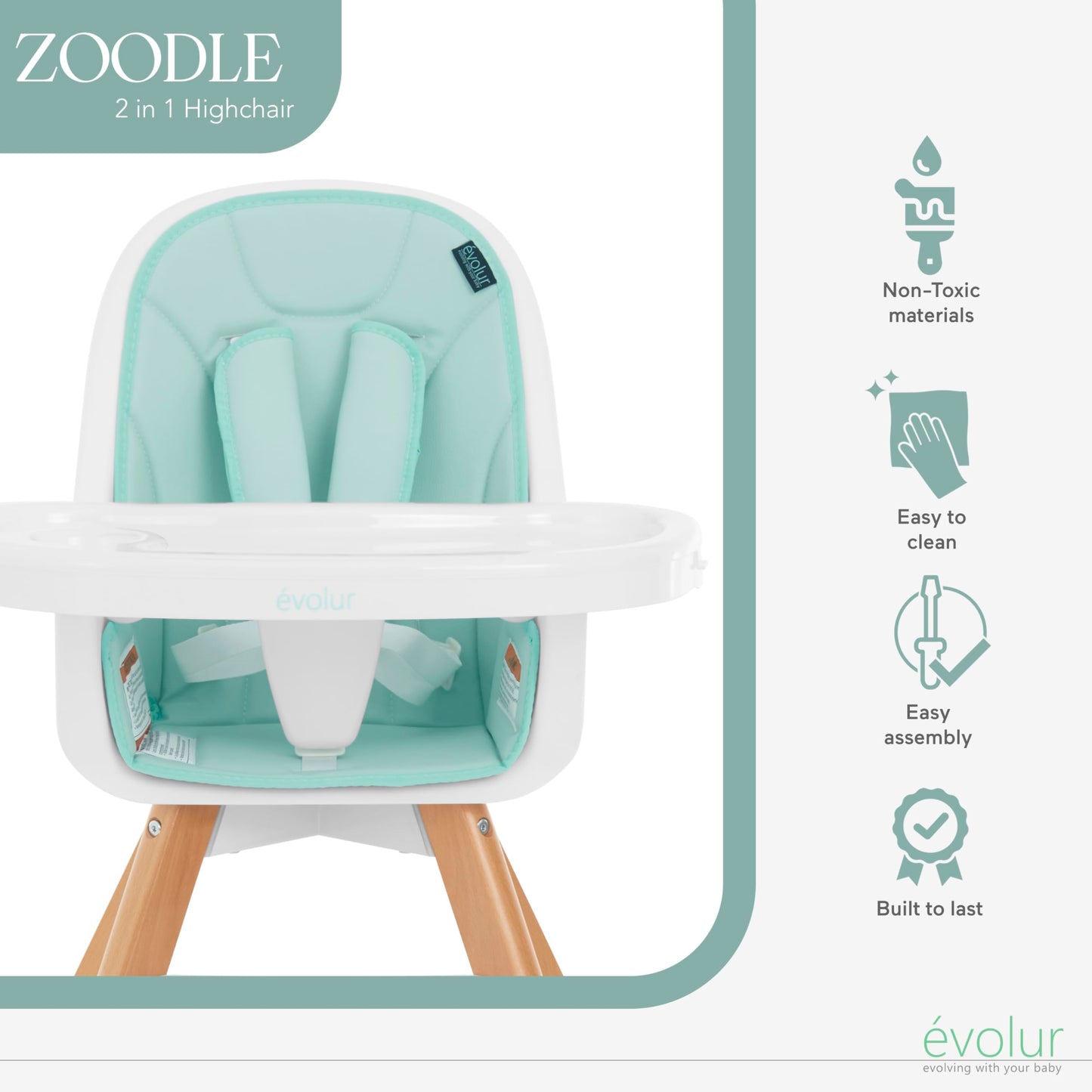 Evolur Zoodle 2 in 1 Convertible Baby High Chair in Light Gray