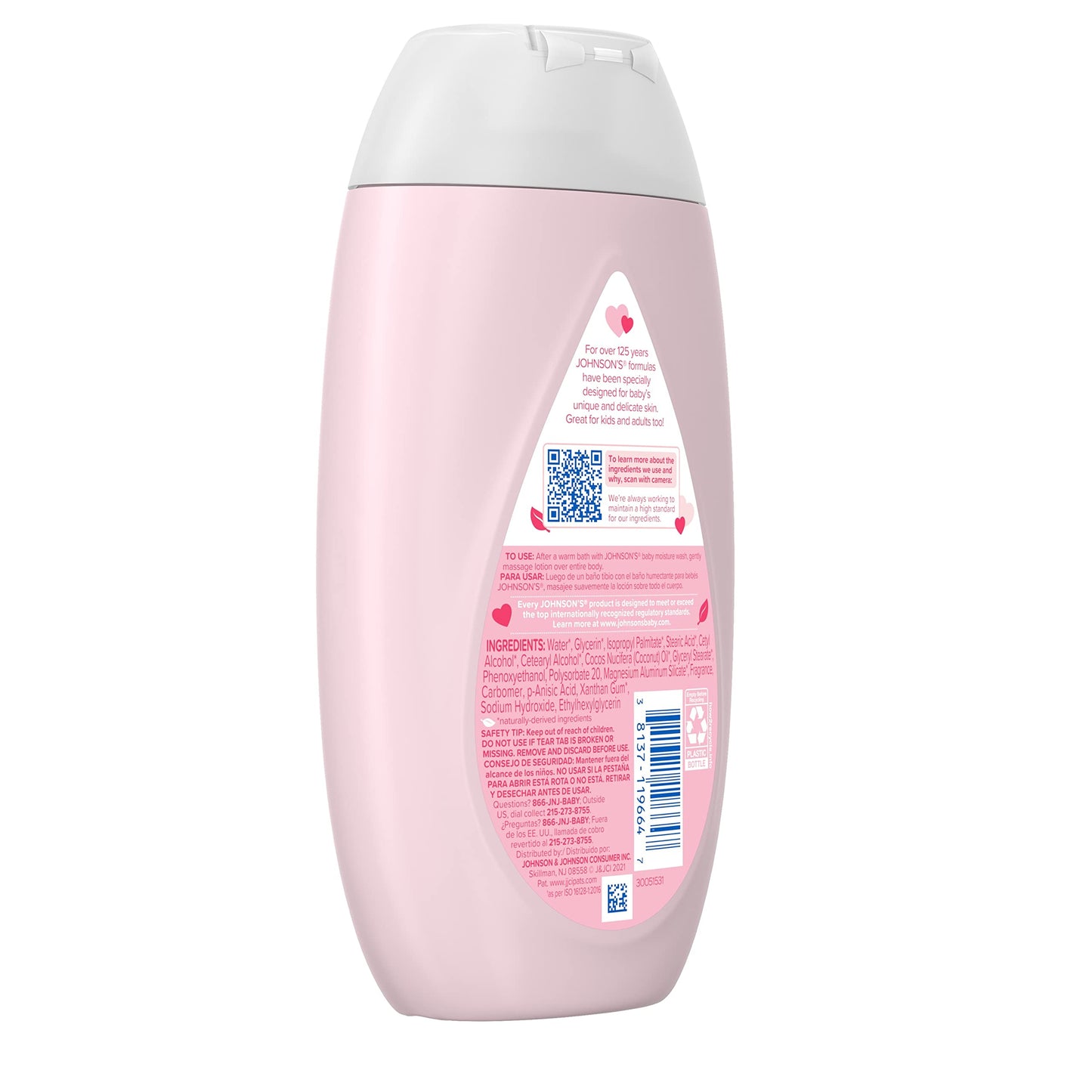 Johnson's Moisturizing Mild Pink Baby Lotion with Coconut Oil for Delicate Baby Skin, Dye-Free, Hypoallergenic & Dermatologist-Tested, Baby Skin Care, 13.6 fl. oz