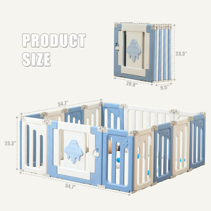 Baby Play Pen - 14 Panels Extra Large Foldable Playpen for Toddlers, UFO Portable Fence, Gate, Yard - Blue