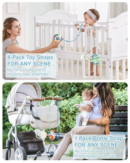 Toy Straps for Baby, 5pcs Adjustable Toy Holder for Stroller Accessories, Silicone Baby Tether Pacifier Clip, No Throw Baby Travel Essential Leash for High Chair, Car Seat (Gril-5 Pack)