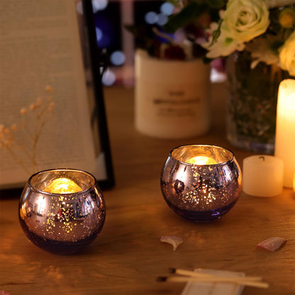 Volens Round Blue Votive Candle Holders Set of 12, Blue Wedding Centerpiece Table Decorations, Mercury Glass Tealight Candle Holder for Bridal Shower, Baby Shower & Home Decor