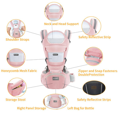 KIYUMI Baby Carrier with Hip Seat, 6- in-1 Baby Carrier Newborn to Toddler, Ergonomic M Position with Head Support and Breathable Mesh,Adjustable Removable Baby Sling Carrier (7-45 lbs) BXLU