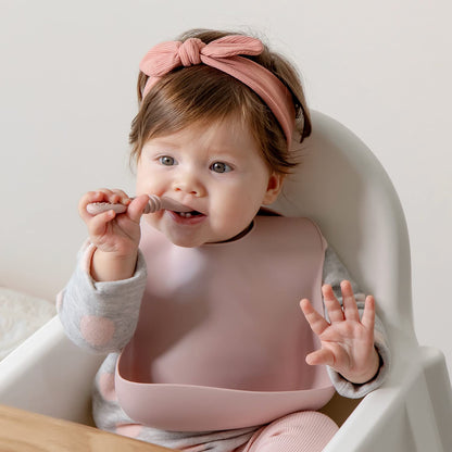 SAMiGO Silicone Baby Utensils - Self Feeding Spoons and Tiny Training Cup - First Stage Baby Led Weaning Supplies for 6 Months+ Infants - Set of 3