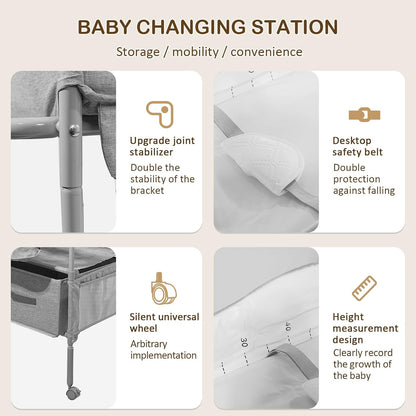 Baby Changing Table,Versatile Folding Changing Table,Waterproof/Foldable/Height Adjustable/Movable/with Silent Wheels/2 Drawers Diaper Changing Station,Mobile Nursery Organizer for Newborn Essentials