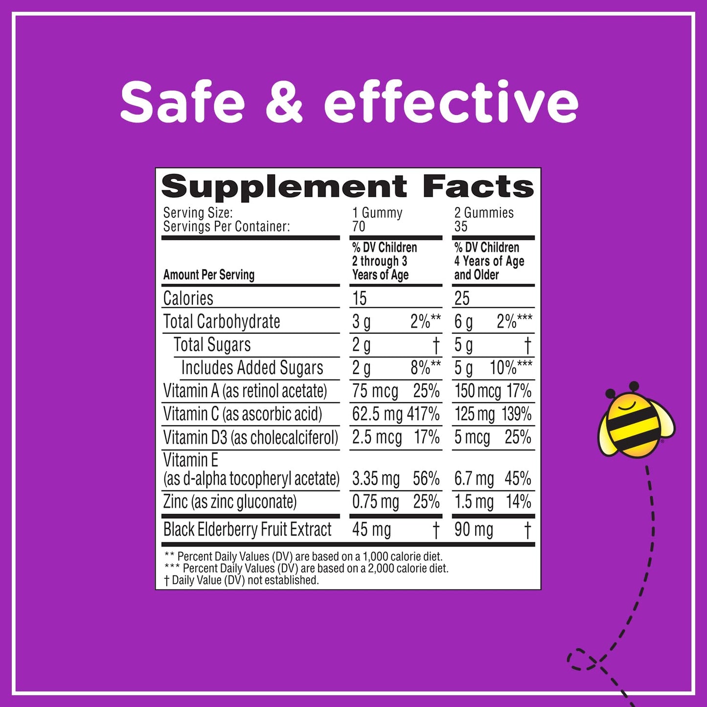 Zarbee's Children's Daily Immune Support Gummies with Real Elderberry + Vitamins A, C, D, E & Zinc to Help Promote a Healthy Immune System, No Artificial Flavors, Gluten-Free, 42 ct