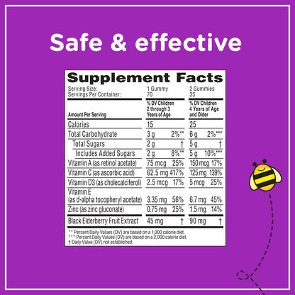 Zarbee's Children's Daily Immune Support Gummies with Real Elderberry + Vitamins A, C, D, E & Zinc to Help Promote a Healthy Immune System, No Artificial Flavors, Gluten-Free, 42 ct