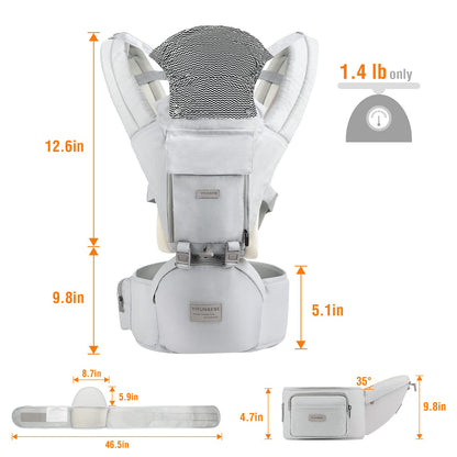 Baby Carrier, Ergonomic 6-in-1 Baby Carrier with Hip Seat for Newborn Infant Toddler, Adjustable Detachable Baby Holder Carrier for Dad Mom